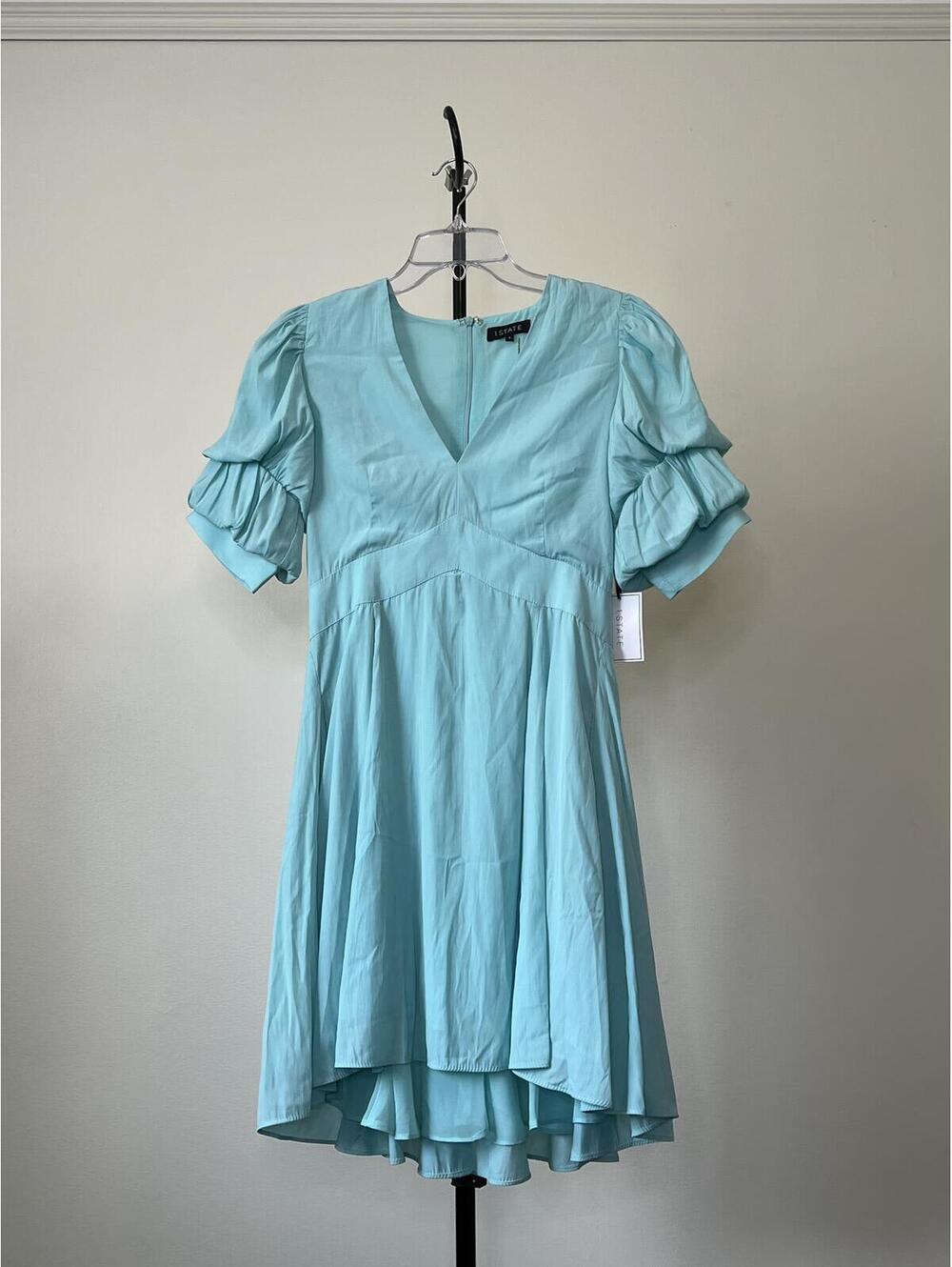 1.state Women's V-Neck Tiered Bubble Puff Sleeve Mini Dress - Blue River,sIZE,S